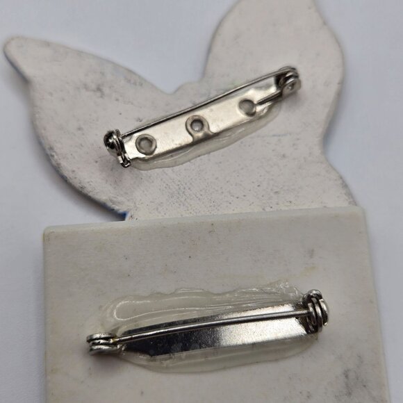 VTG 2PC Brooch Ceramic Painted Boho Cottage-Fairy Core Whimsy Butterfly Summer - Picture 8 of 12